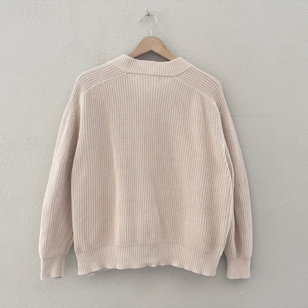 Demy by Demylee Audrey Cardigan Sweater Large Cream Fisherman Chunky Minimalist - Picture 5 of 11